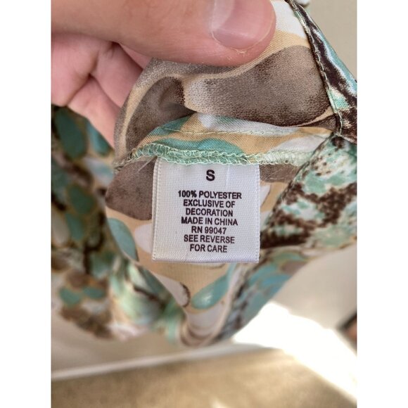 Dressbarn Womens Sleeveless Abstract Print Blouse Top Small Teal/Brown/Beige - Picture 4 of 7